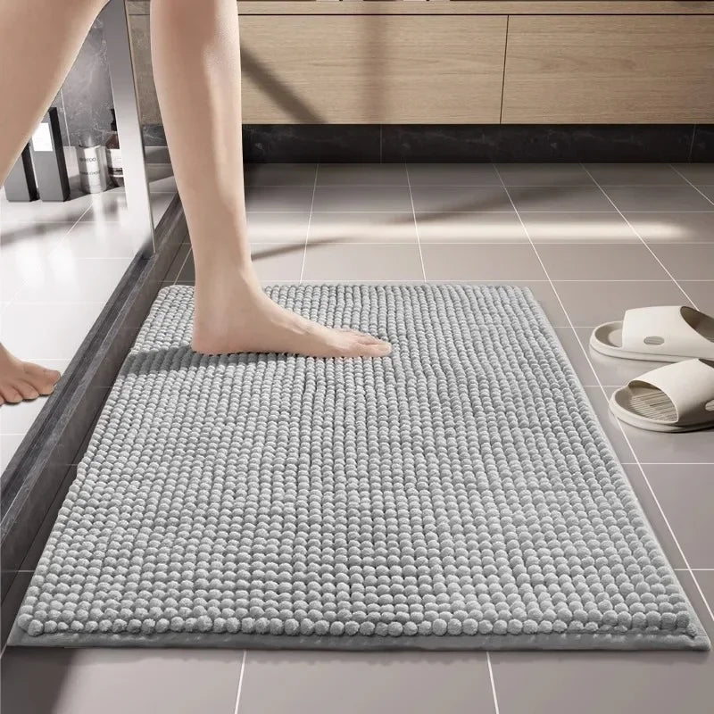 Bath Mat-Chenille, Encrypted Thickened, Short Plush, Strong Water-absorbent, Non-slip Bathroom Rug Carpet
