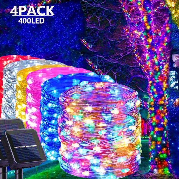 LED Solar Light-Solar Light Outdoor Lamp, String Lights, 4Pack 400 LED, Holiday, Christmas, Party, Waterproof Fairy Lights Garden Garland Copper