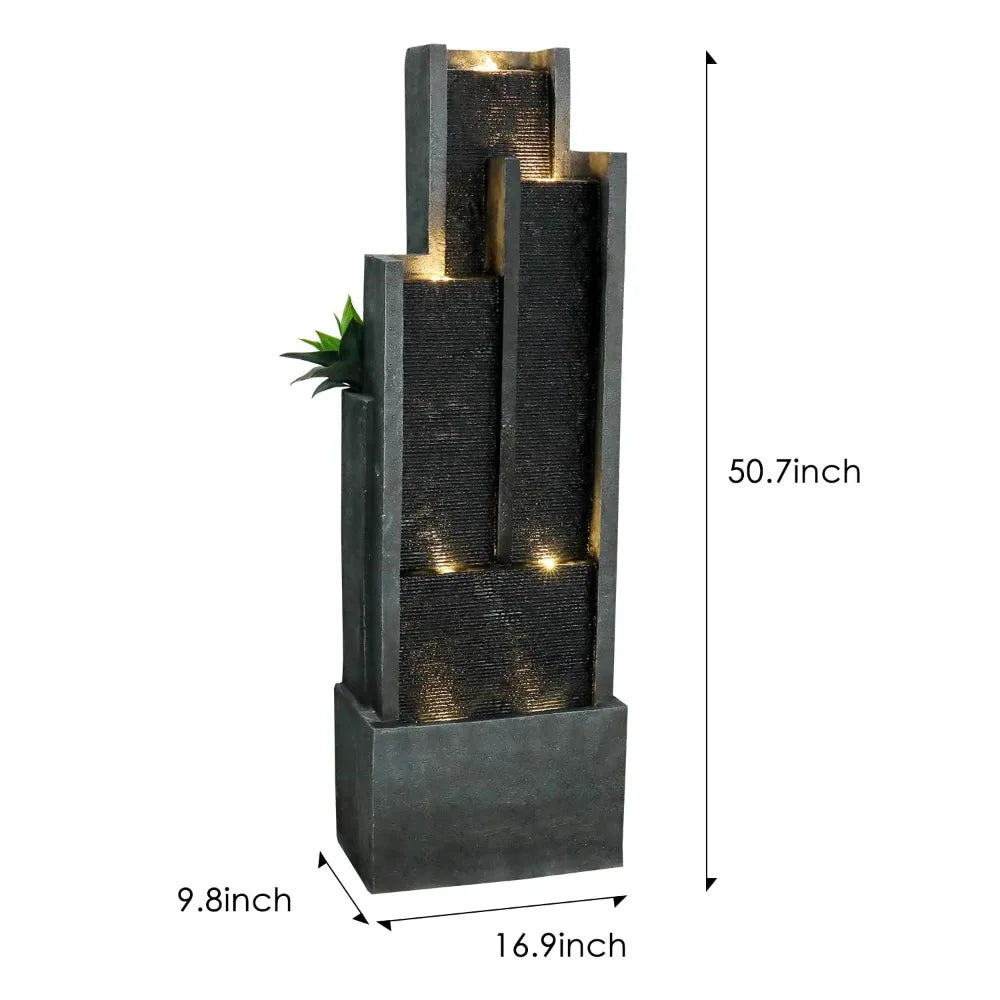 Water Fountain- Indoor/Outdoor Water Fountain, 5-Tiers, 50.7", Modern, Floor-Standing, Cascading Water Feature