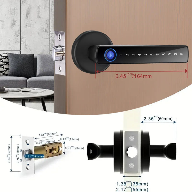 Home Security: Door Handle: Electronic Digital Lock and Door Handle with Password & Biometric Fingerprint Smart Door Lock by Tuya