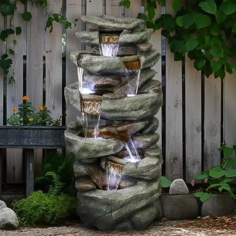 Water Fountain - 6-Tier LED by High Rocks – Soothing Tranquil Garden & Home Accent