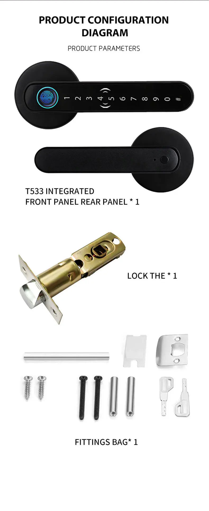 Smart Fingerprint Door Lock Handle – Keyless Entry with Keypad, Key Card & Backup Key for Home or Apartment