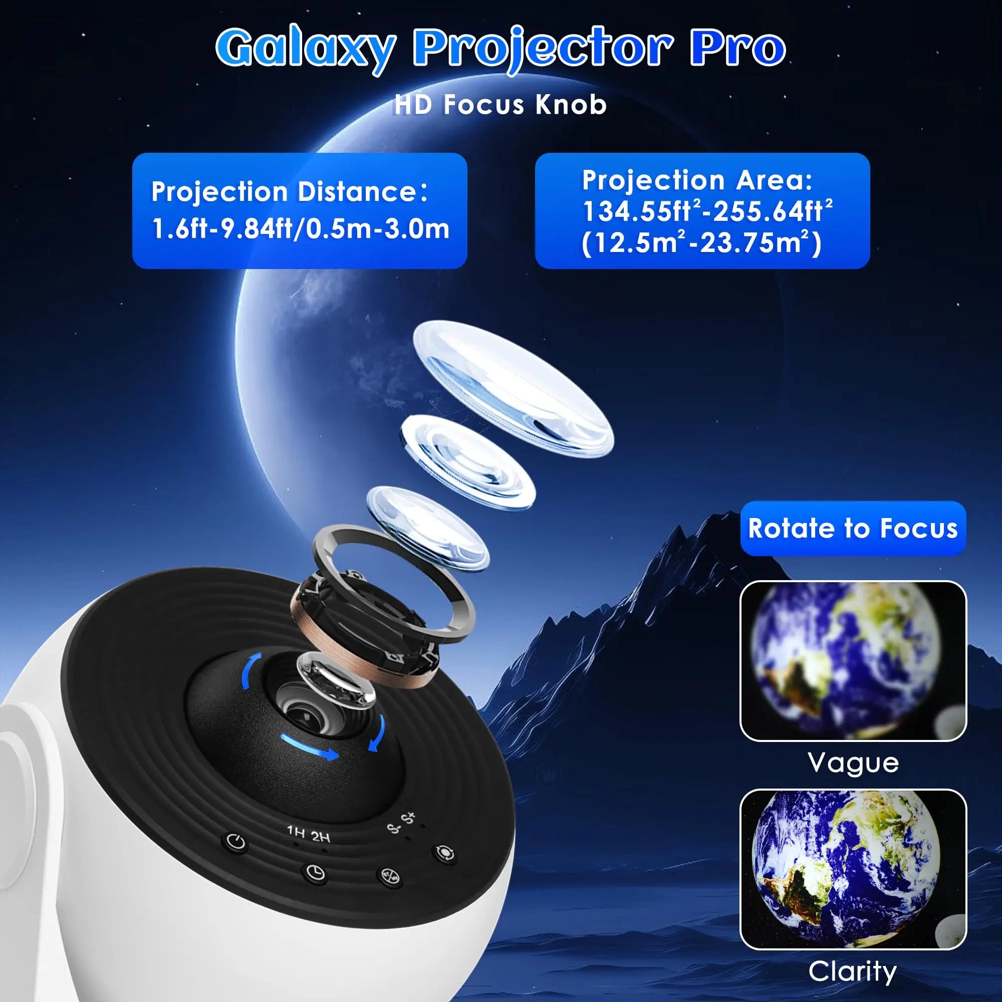 Galaxy Projector-Pro Version HD, 12 in 1 Film Discs, Star Projector, Galaxy Light Planetarium Projector, with Timer, White Noise, 360 ° Rotation, Bluetooth Remote Control