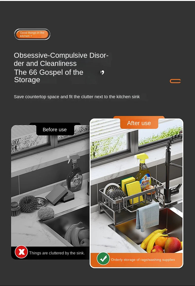 Kitchen Rack-Stainless steel shelf, sponge drain rack, sink drainage rack, dishwashing supplies, dishcloth storage, drainage rack