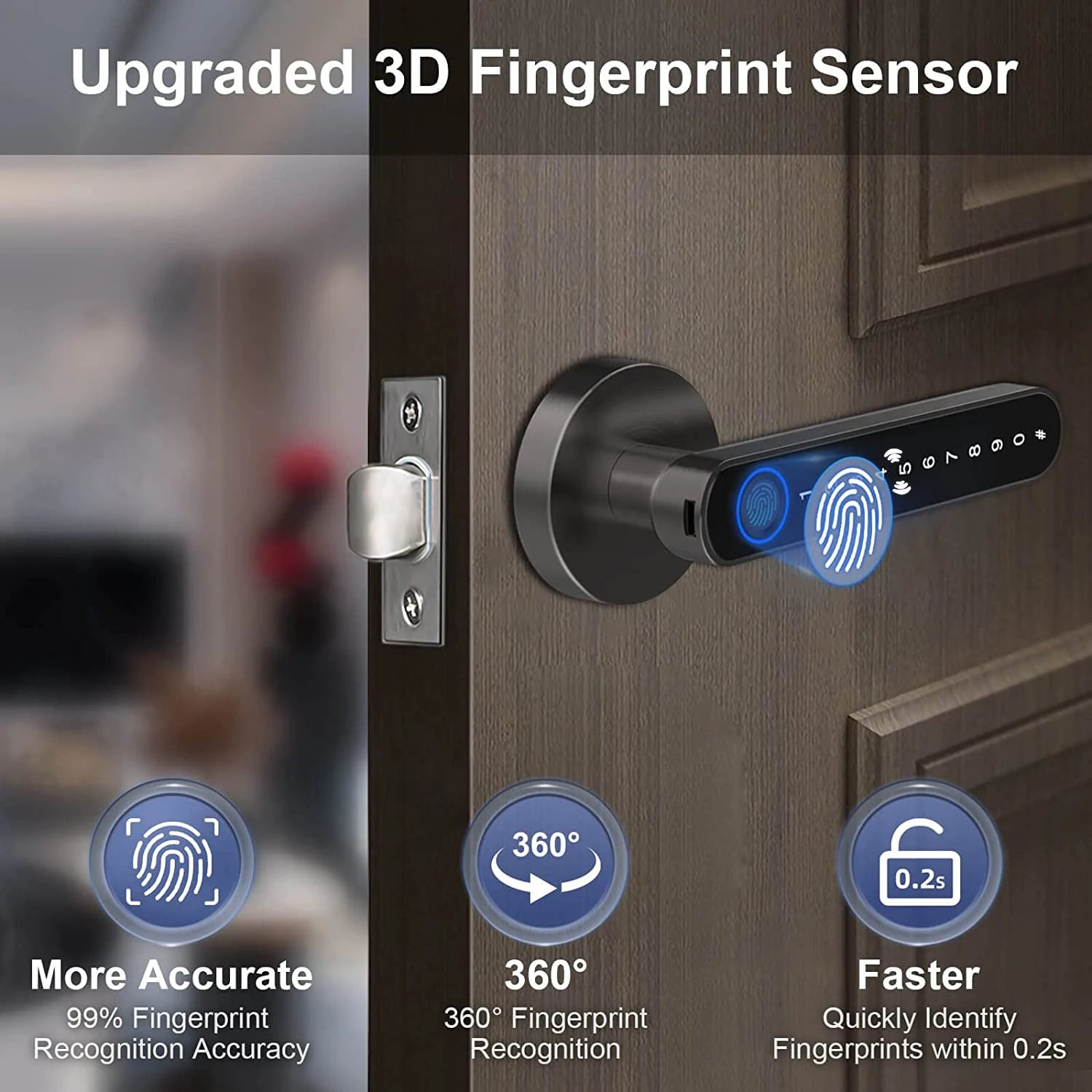 Smart Fingerprint Door Lock Handle – Keyless Entry with Keypad, Key Card & Backup Key for Home or Apartment