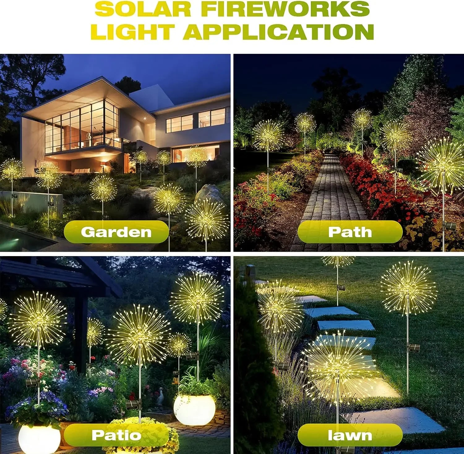 Outdoor Lighting: LED Solar Firework Lights - Garden Decoration - Fairy Lights - Waterproof Dandelion Lawn Lamp