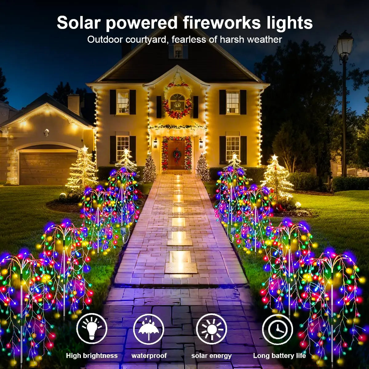 LED Solar Lights-Firecracker Fireworks Lights, 4 Pack, 680 LED, Solar Outdoor Yard, Lawns, Garden Light, Party Landscape Lighting