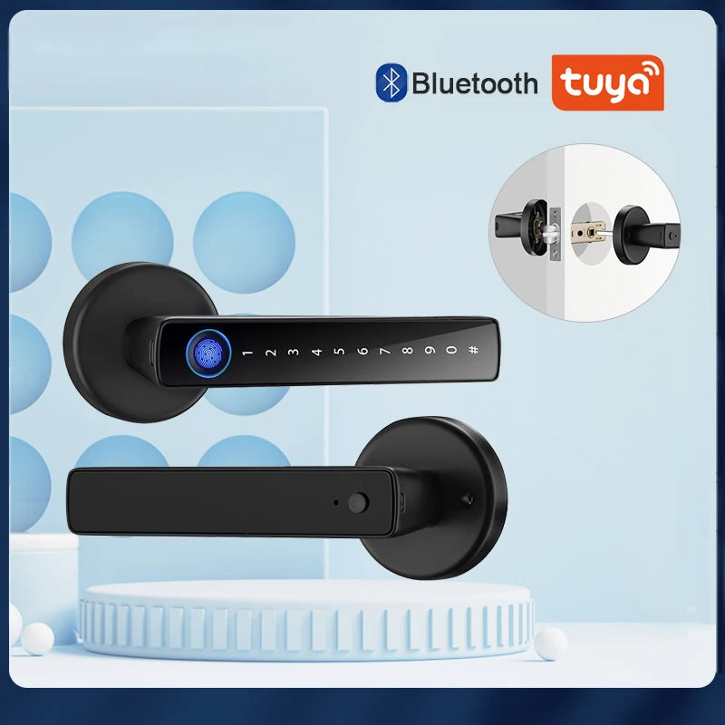 Home Security: Door Handle: Electronic Digital Lock and Door Handle with Password & Biometric Fingerprint Smart Door Lock by Tuya