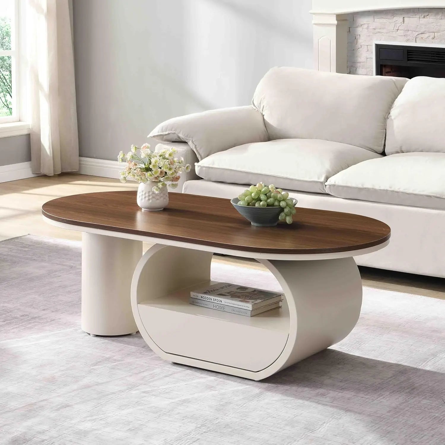 Coffee Table Set-Modern Nesting Oval Coffee Table Set, Faux Marble Top, Gold Metal Base, Living Room, 2pcs, Customized