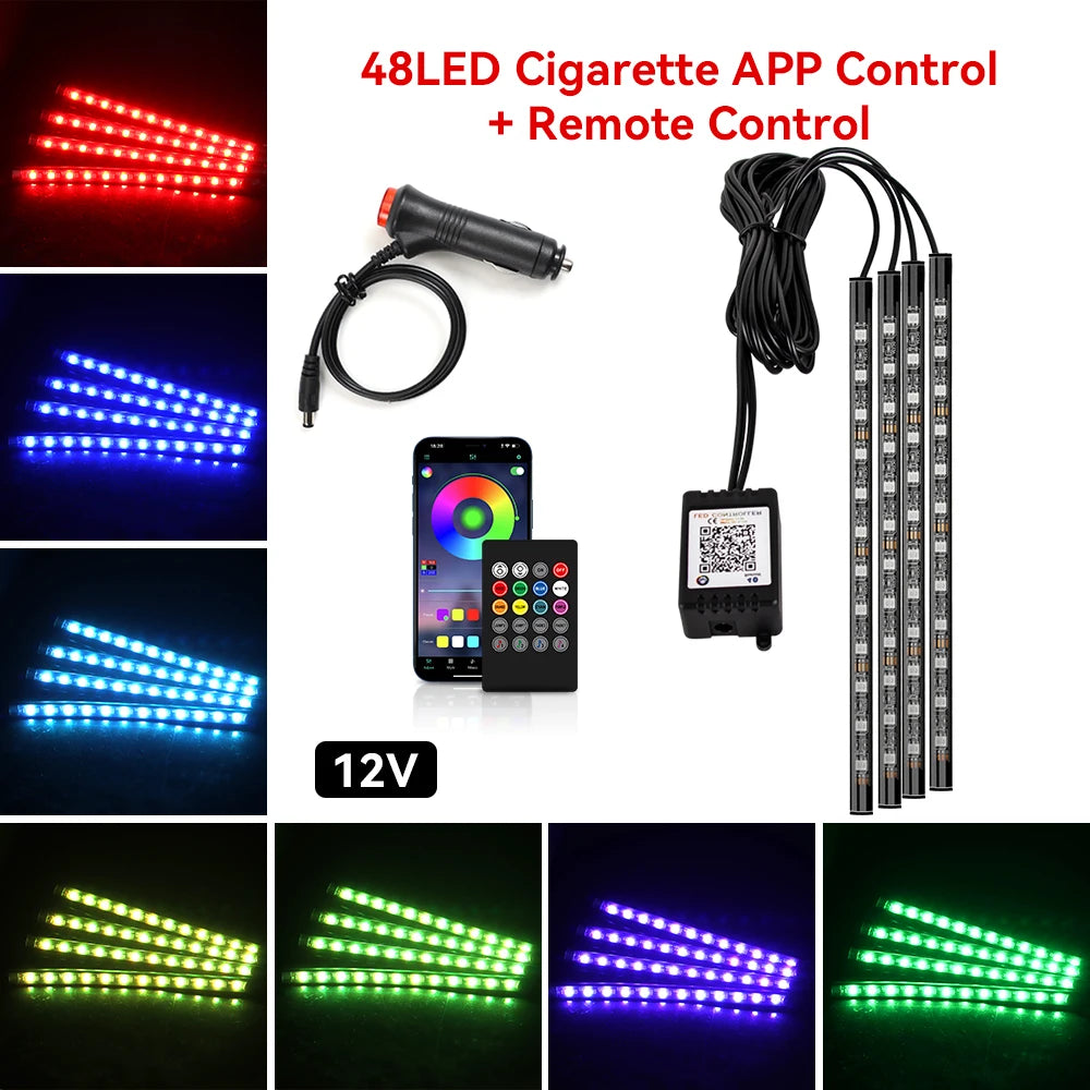 Outdoor Auto: Lighting: LED Car Foot Light - Remote/Voice Control Ambient Lamp with 36/48/72 LEDs