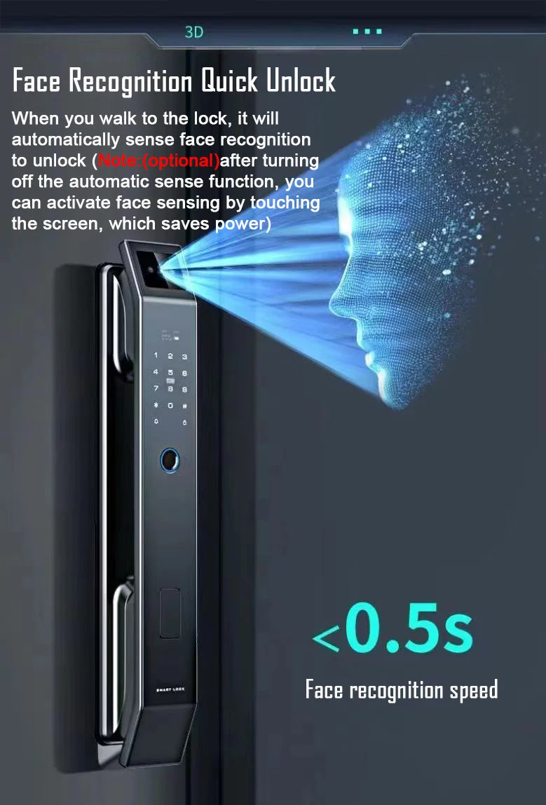 Digital Door Lock With Camera 3D Face Recognition, FIngerprint, Password, Keyless Electronic