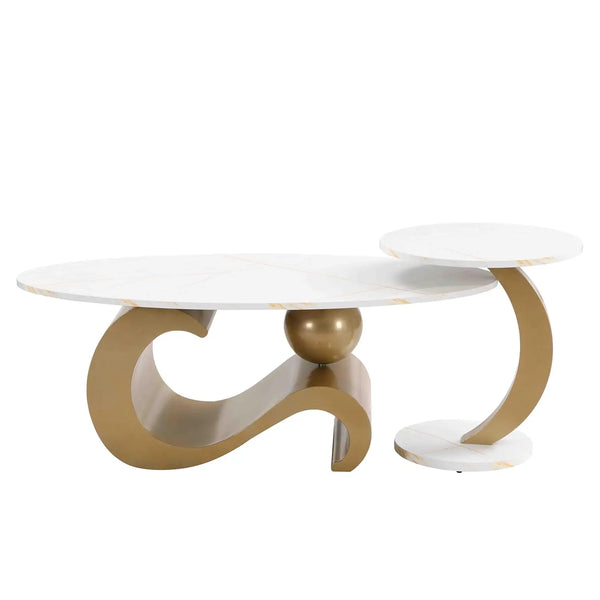 Coffee Table-Modern with Silver Stainless Steel Pedestal, Oval, Living Room Table, with Faux Marble Top, & Luxury, Customized