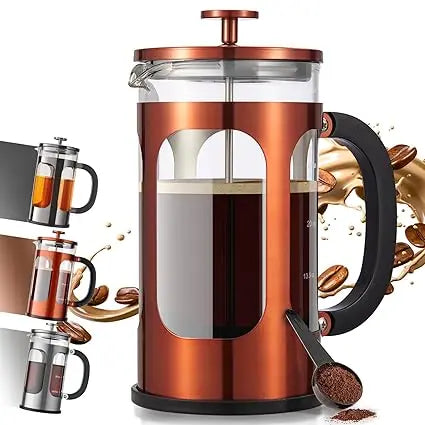 Coffee Maker French Press 34oz 1 L, No Plastic Touching Cafe, Heat Resistant Thickened Borosilicate Glass, Stainless Steel Veken