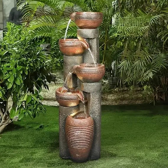 Water Fountain- 5 Tier Outdoor Garden Water Fountain Decor, Resin Fountain for Garden, Floor Patio, Deck, Porch, Backyard and Home Art
