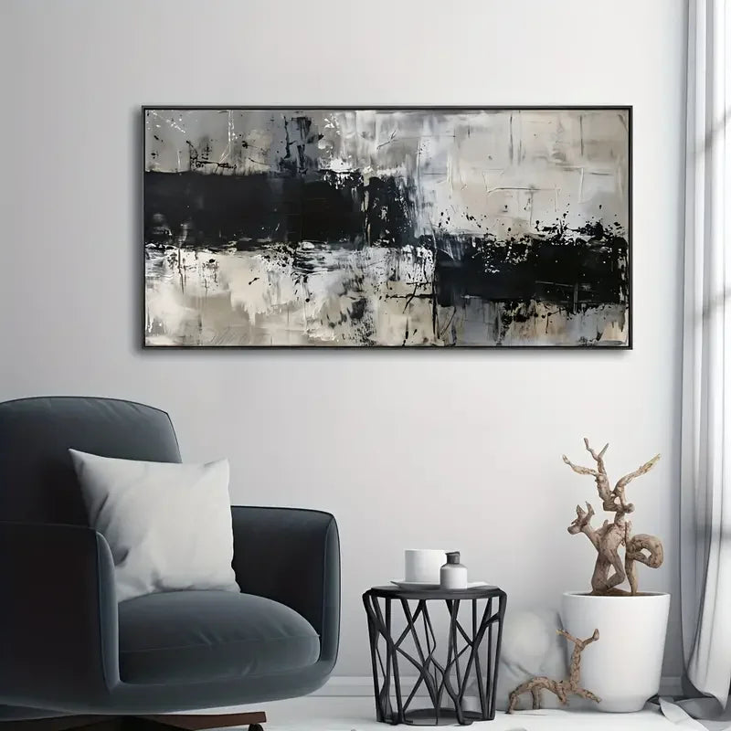 Canvas Wall Art – Modern Abstract Leaf Black & White Botanical Print with Sturdy Frame