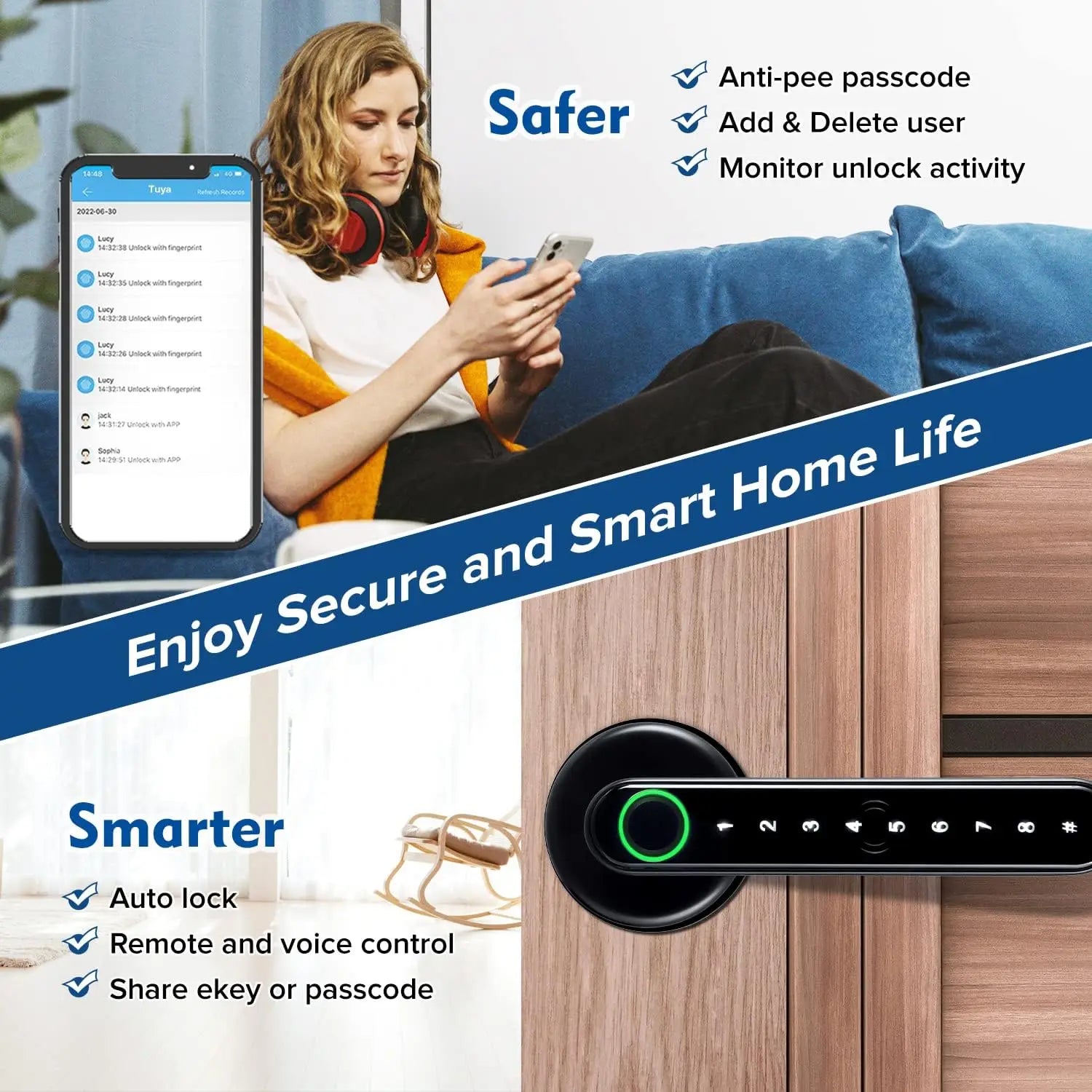 Smart Fingerprint Door Lock Handle – Keyless Entry with Keypad, Key Card & Backup Key for Home or Apartment