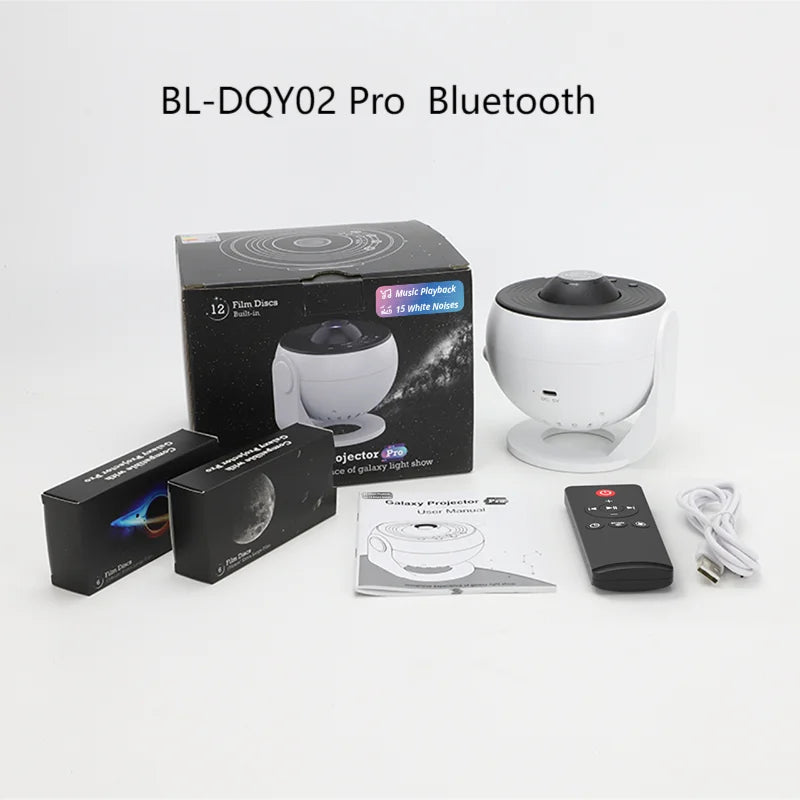 Galaxy Projector-Pro Version HD, 12 in 1 Film Discs, Star Projector, Galaxy Light Planetarium Projector, with Timer, White Noise, 360 ° Rotation, Bluetooth Remote Control