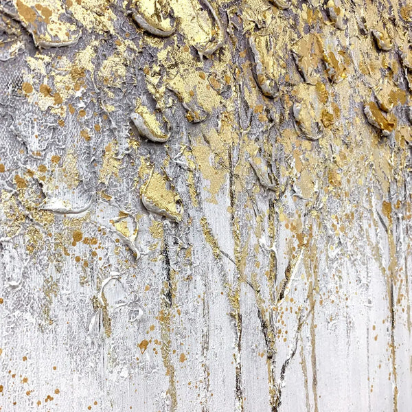 Canvas Art- F-Abstract, Gold Leaf Oil Painting, Large Wall Art, Modern Gold Foil Texture, Acrylic Painting, Living room