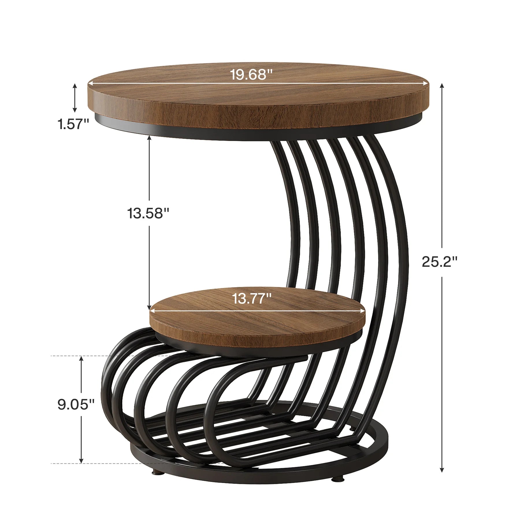 Accent Table-Gold Round Table, 2 Tiers Faux Marble Side Table, Table with Storage Shelf, Modern White Gold Bedside Table, Tribesigns