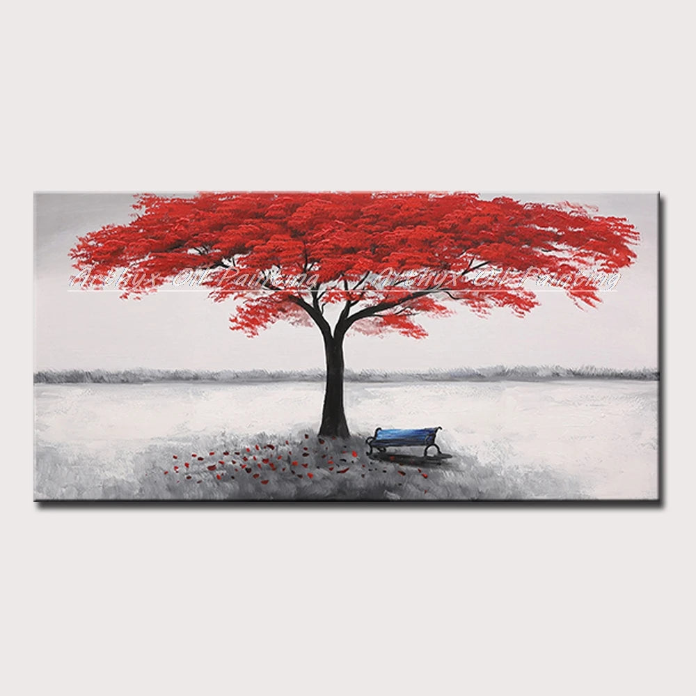 Canvas Art-Hand painted, Palette Knife, Tree, Oil Painting on Canvas, Modern Abstract Landscape Art Poster, Wall Pictures, Home Decor, Arthyx,Large