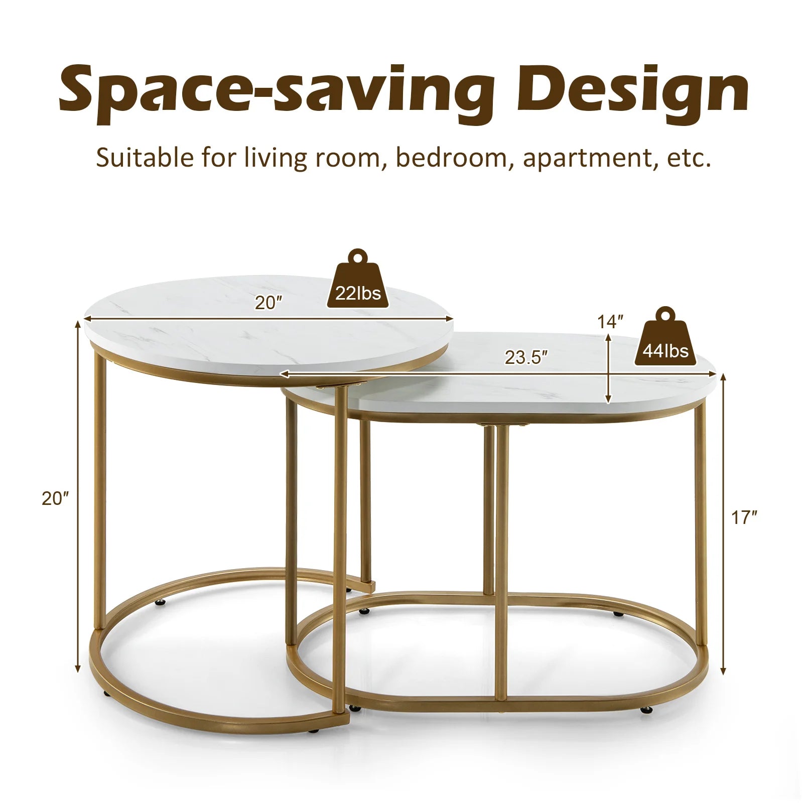 Coffee Table-Nesting Coffee Table, Modern Set of 2 Marble Coffee Table, Coffee Side Table Set, Living Room Coffee Table