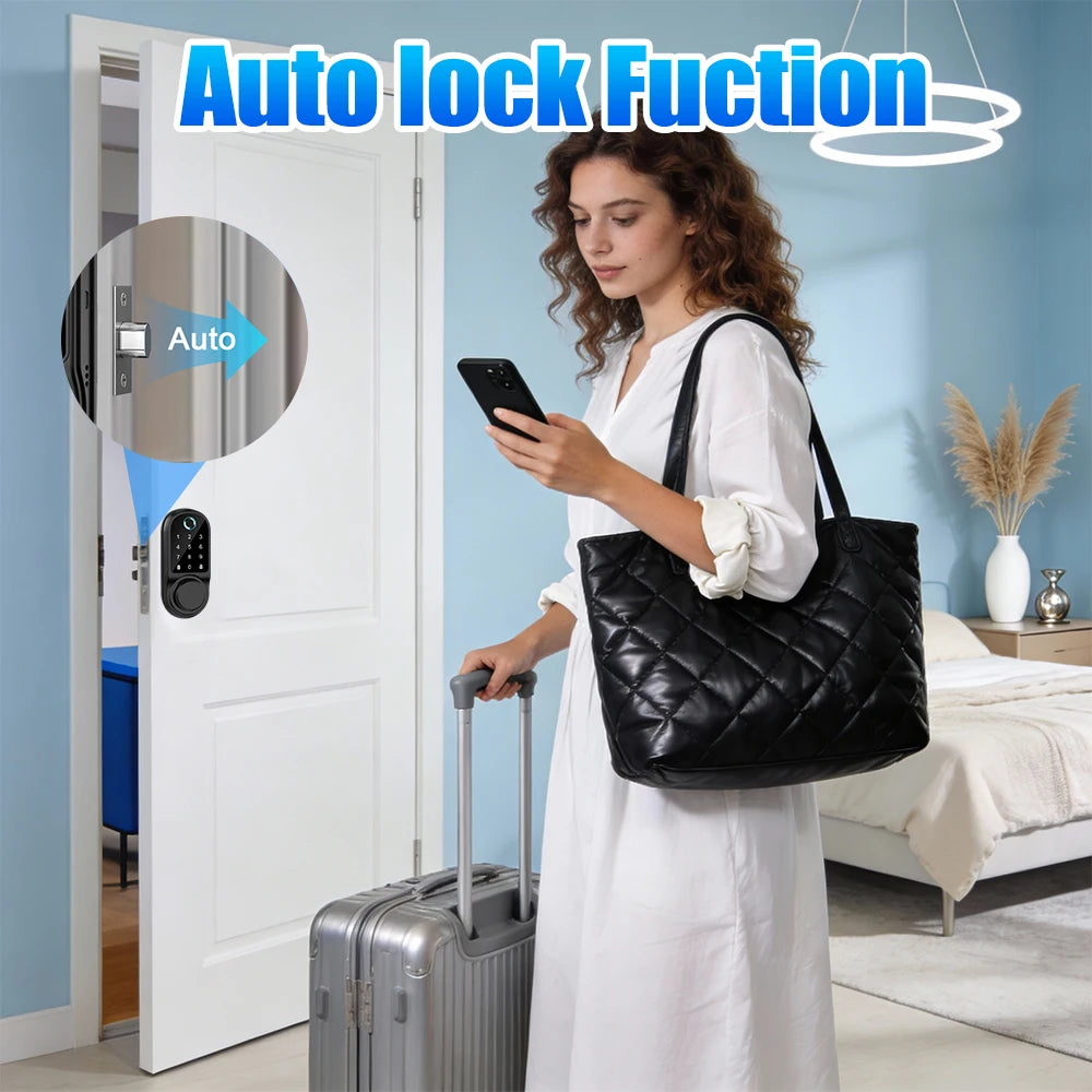 Electronic Lock-Bluetooth Smart Deadbolt Lock Keyless Entry Fingerprint Door Lock with Touch Keypad, IC Card, Physical Key, APP Remote, Temporary Code, Auto Lock, Door / Home Apartment Rental