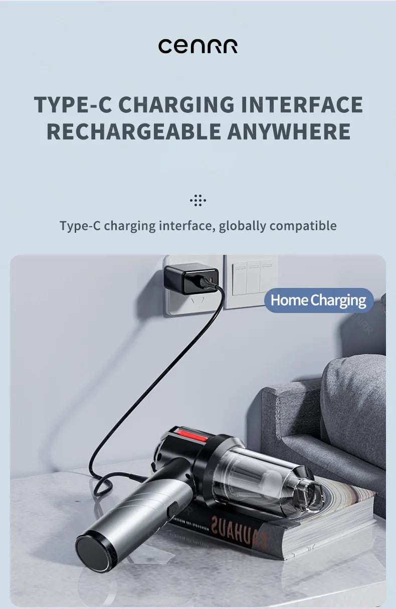 Wireless Car Vacuum-Cleaner High Pressure, Portable Handheld Mini, Strong Suction, CENRR