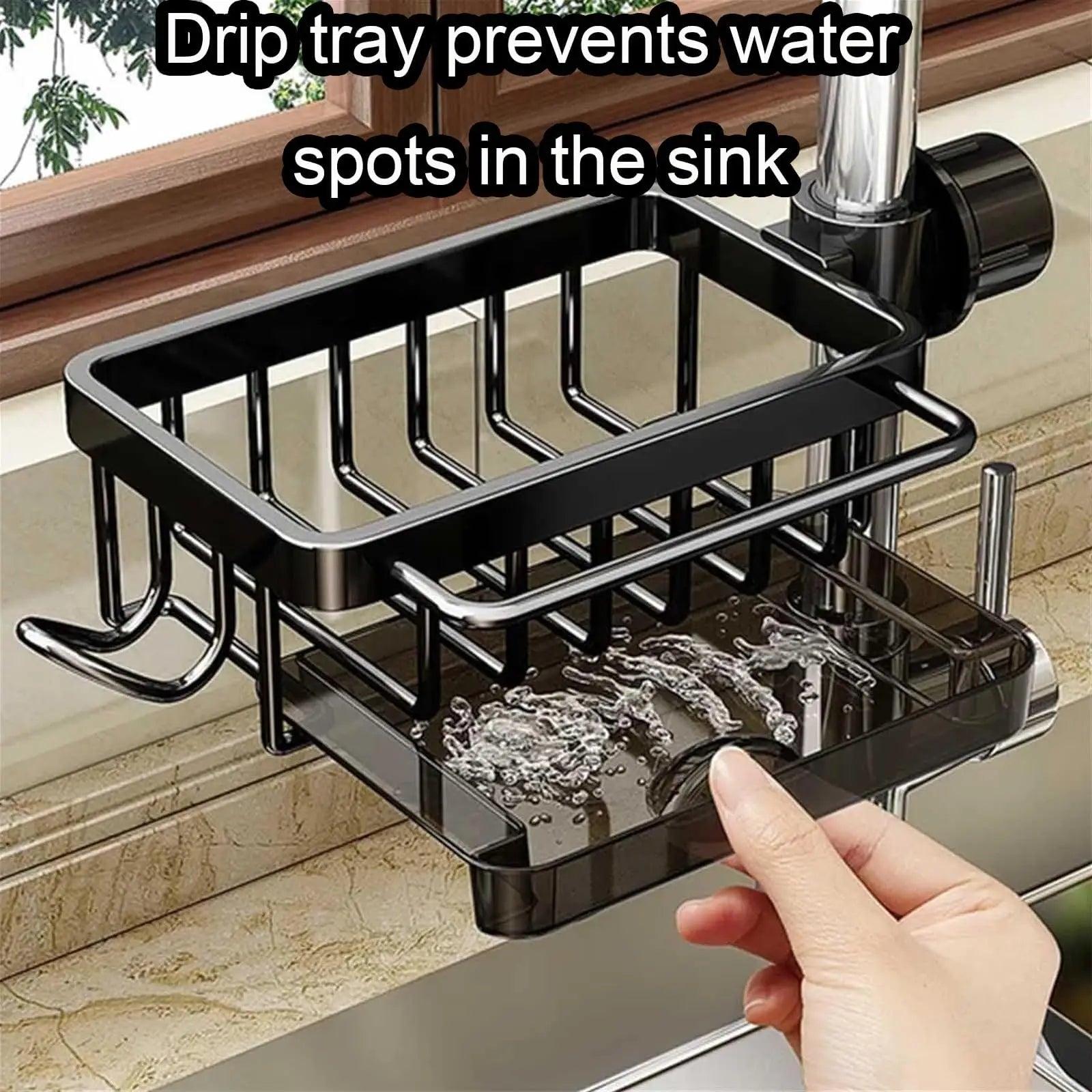 Kitchen Rack-Sink Faucet Organizer, Dish Sponge Holder, Adjustable Over Faucet for 0.7-1.1inch Round Water Pipe Rack