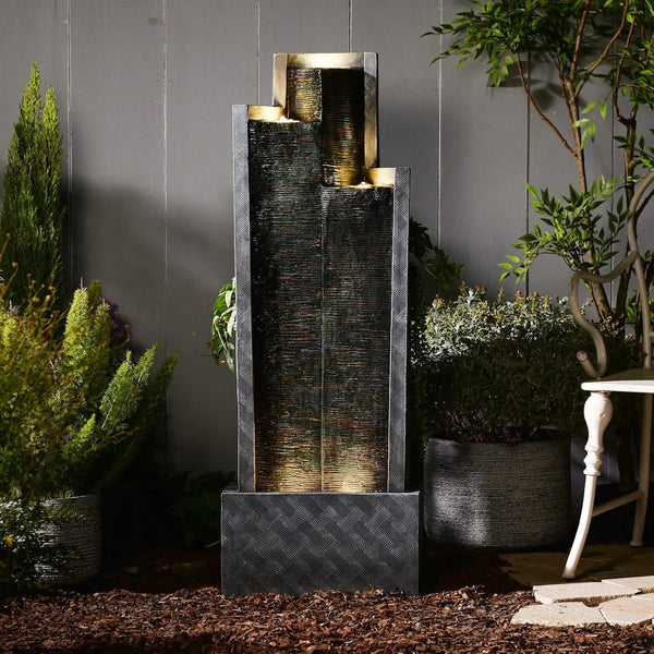 Water Fountain-49.6" H Garden Fountain Outdoor Modern Cascading Indoor Water Fountain Tall Floor - Standing Fountain with Lights, Customized