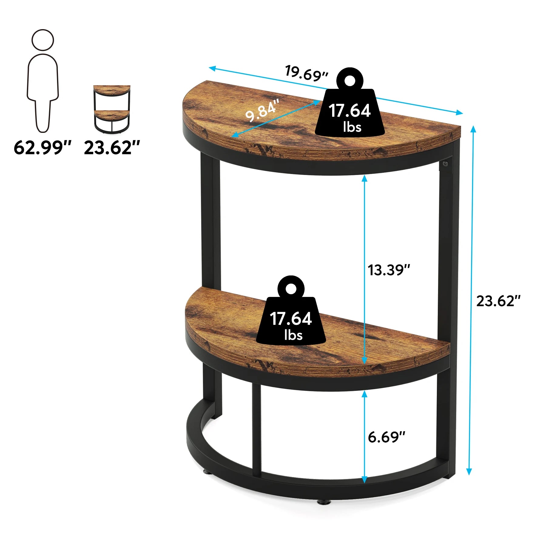 End Table-Semi Circle, Small Half Round, Side Table with Storage Shelf, Accent Table, Slim C Table for Sofa Couch, Tribesigns