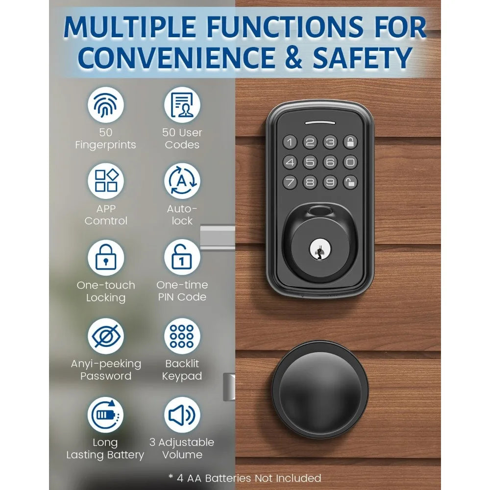 Keyless Entry Door Lock with Handle Set, Smart Door Lock with Fingerprint, 5 in 1 Unlock, Auto Lock Biometric Fingerprint Door L