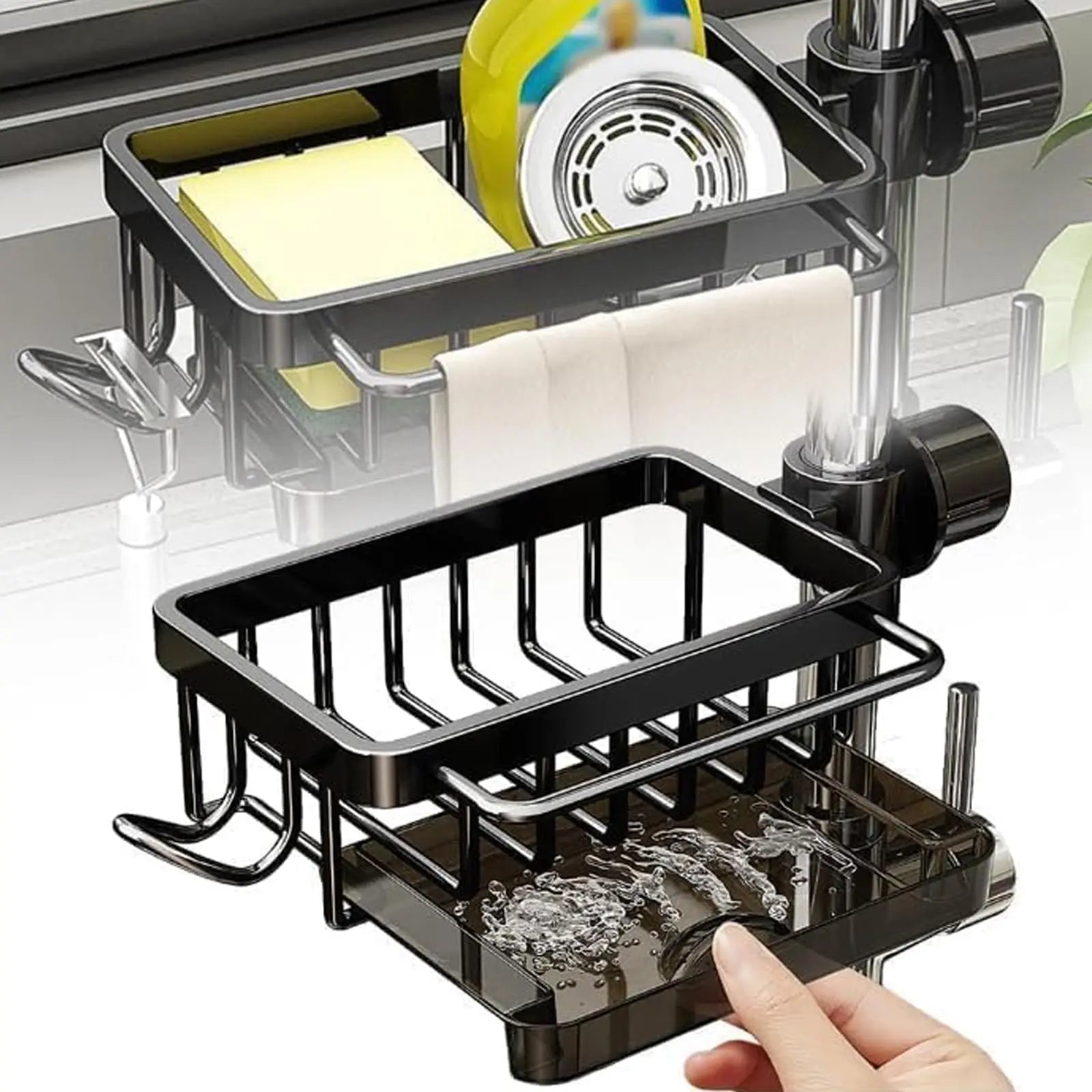 Kitchen Rack-Sink Faucet Organizer, Dish Sponge Holder, Adjustable Over Faucet for 0.7-1.1inch Round Water Pipe Rack