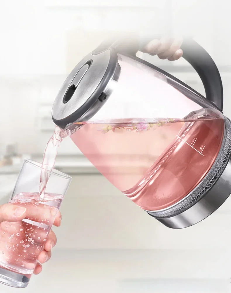 Electric Kettle- 2L Electric Glass Kettle - Borosilicate Cordless Tea Pot with Heating Base, Boiling Water Heater, LED Indicator, Auto Shut-Off