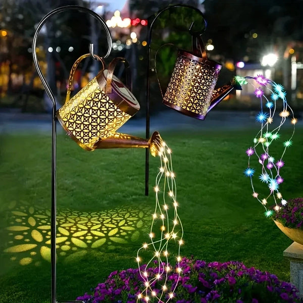 Solar-Powered LED Lamps-Large Retro Metal Lantern, Watering Can, Outdoor Waterproof, Shower Lights, Hanging Star, LED Fairy for Garden