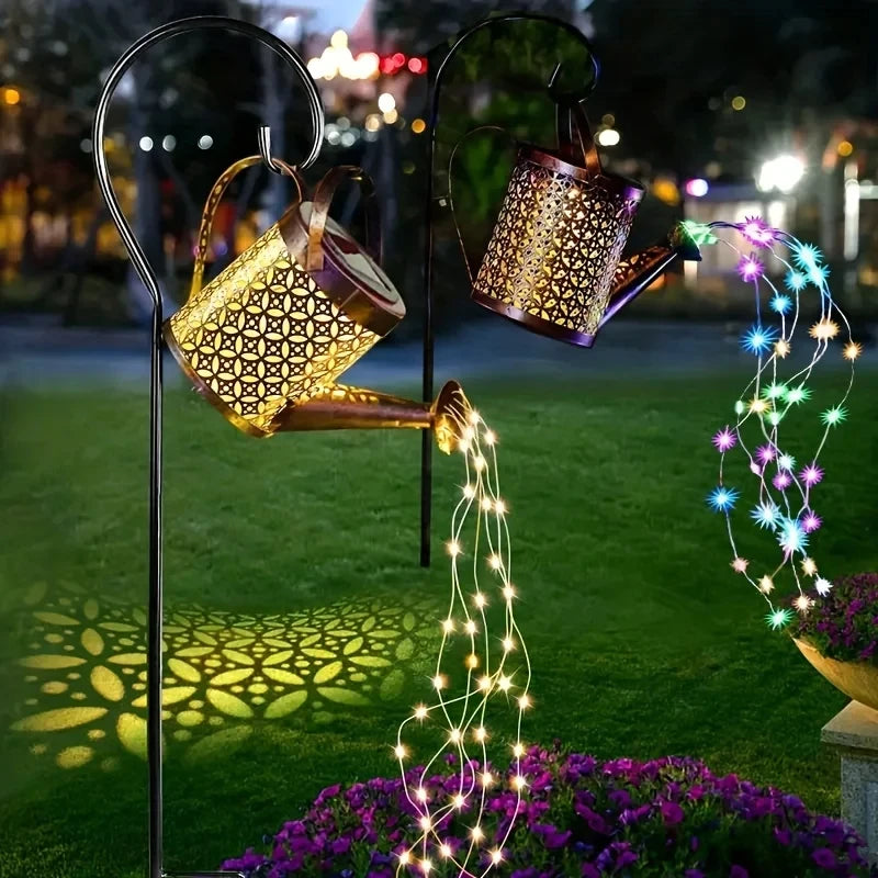 Solar-Powered LED Lamps-Large Retro Metal Lantern, Watering Can, Outdoor Waterproof, Shower Lights, Hanging Star, LED Fairy for Garden