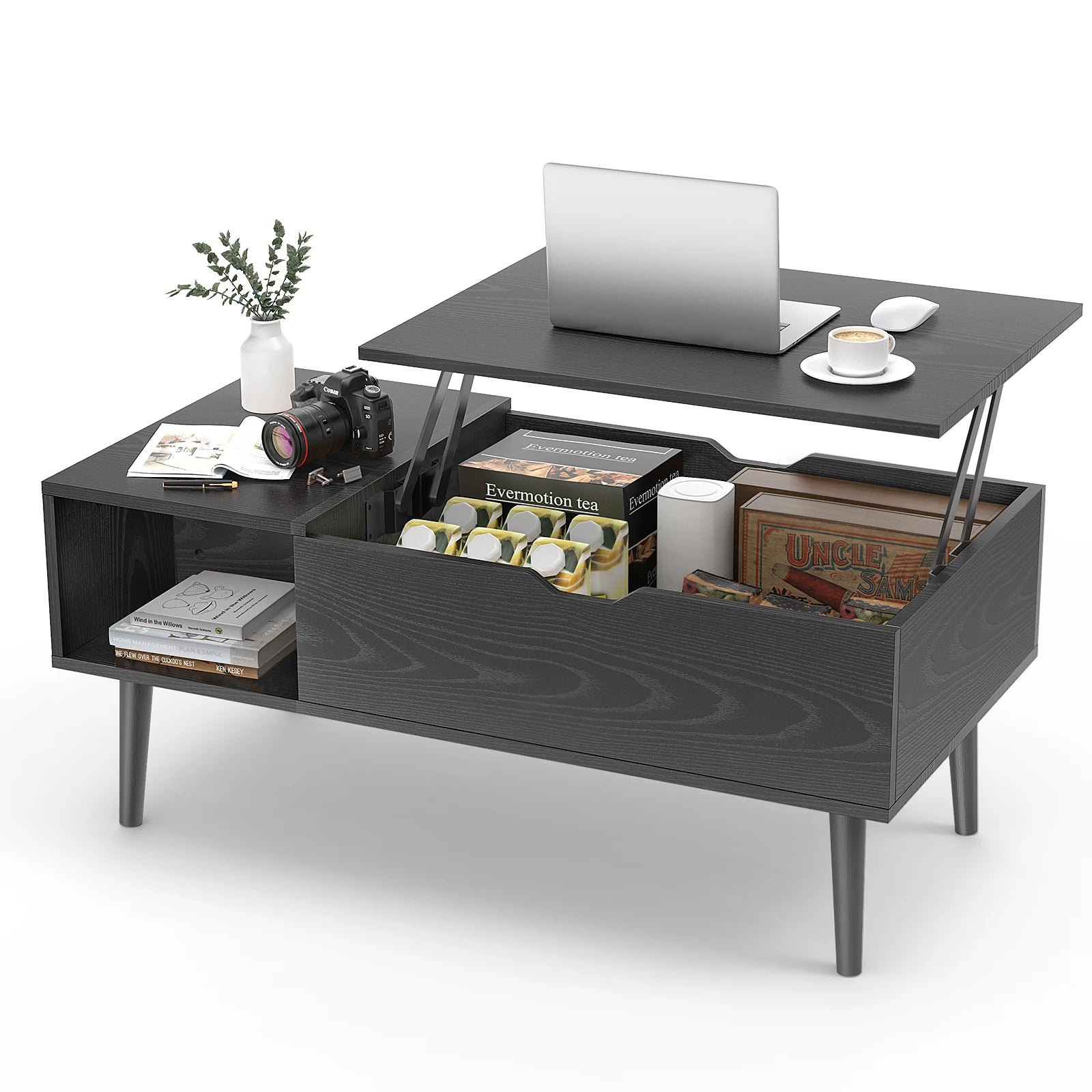 Coffee Table with Adjustable Lift-Top by JHK – Multifunction Tea & Dining Table with Hidden Storage