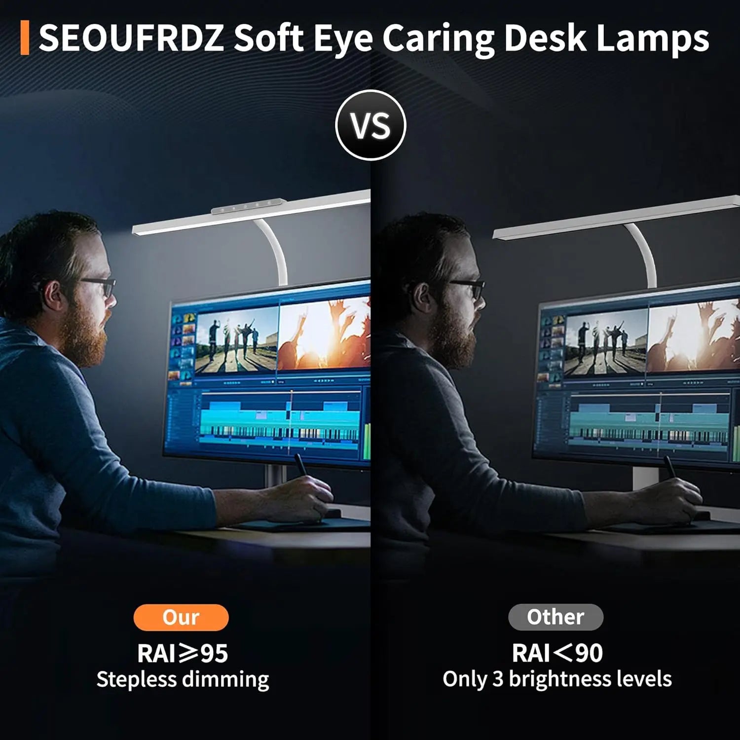 LED Desk Lamp- 3 Colors, Stepless Dimming, LED Desk Lamps, Adjustable Memory Desk Light, with Clamp Touch Control