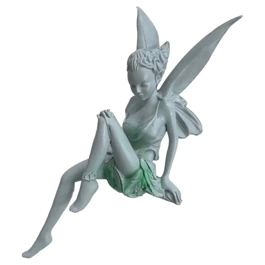 Figurines-Flower Fairy Resin Statue Decoration Outdoor Garden Angel Girl Sitting Figurines Sculpture Landscaping Yard Art Ornament
