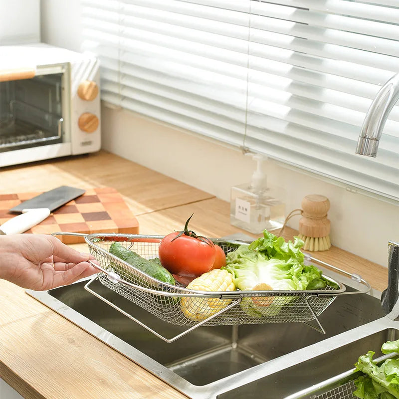 Home Kitchen: Strainer Drainer: Sink Basket - 304 Stainless Steel Expandable Colander - Vegetables, Fruits, Pasta and Dishes