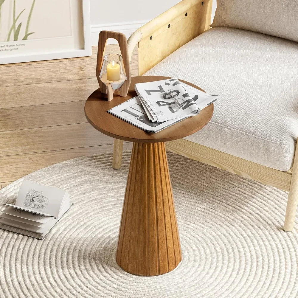 End Table - Compact Walnut Wood Round Pedestal – Martini Table & Plant Stand for Small Spaces