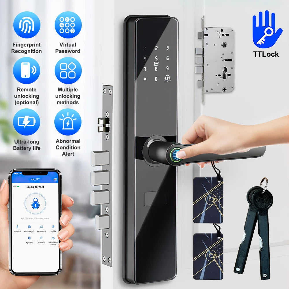 Smart Door Lock-Biometric, Fingerprint, Keyless Entry, Keypad, Password, Deadbolt, Bluetooth, Fits 60mm Door Thickness, Home Security Electronic Lock