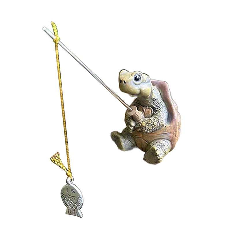 Figurine-Creative Rope Fishing Turtle, Cute Simulation, Turtle Resin Figurine, Animal Sculpture, Outdoor, Home, Garden