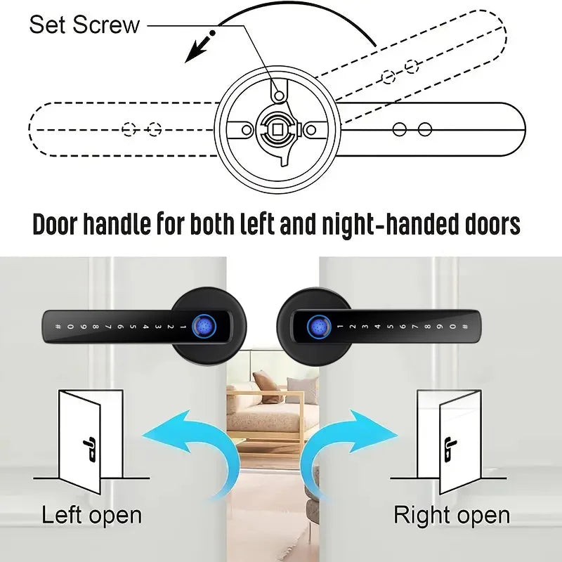 Home Security: Door Handle: Electronic Digital Lock and Door Handle with Password & Biometric Fingerprint Smart Door Lock by Tuya