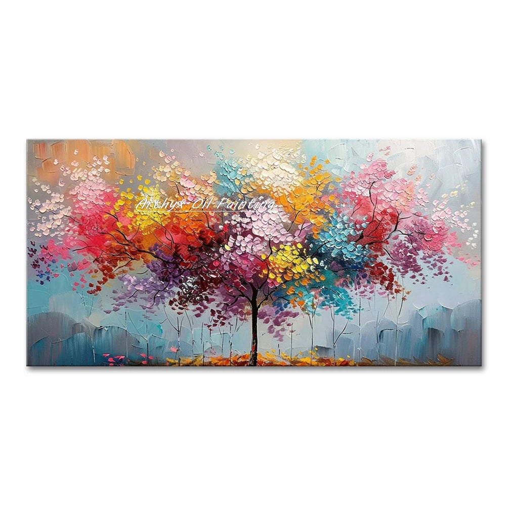 Canvas Art-Hand painted, Palette Knife, Tree, Oil Painting on Canvas, Modern Abstract Landscape Art Poster, Wall Pictures, Home Decor, Arthyx,Large