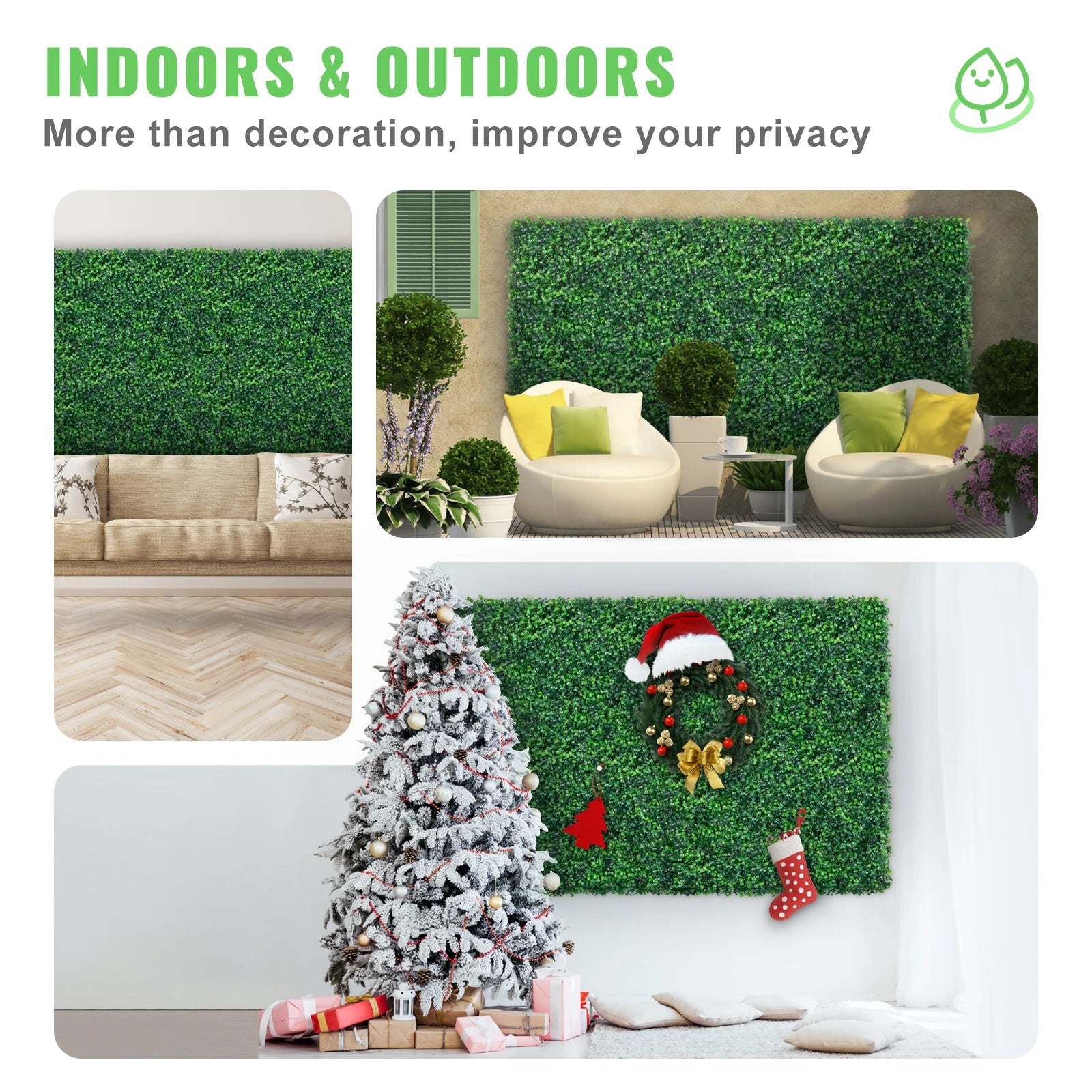 Hedge Wall-Artificial Boxwood Panel, UV 24pcs, 20x20/24x16 in, Boxwood Hedge Wall Panels. Artificial Grass Backdrop, Wall Green Grass, SucceBuy
