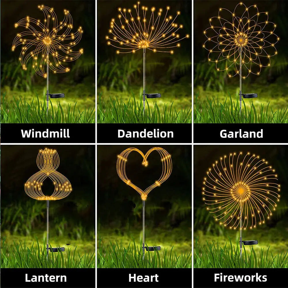 LED Solar Lights-Firework Lights, Fairy Lights, Waterproof, Outdoor, Garden Decoration