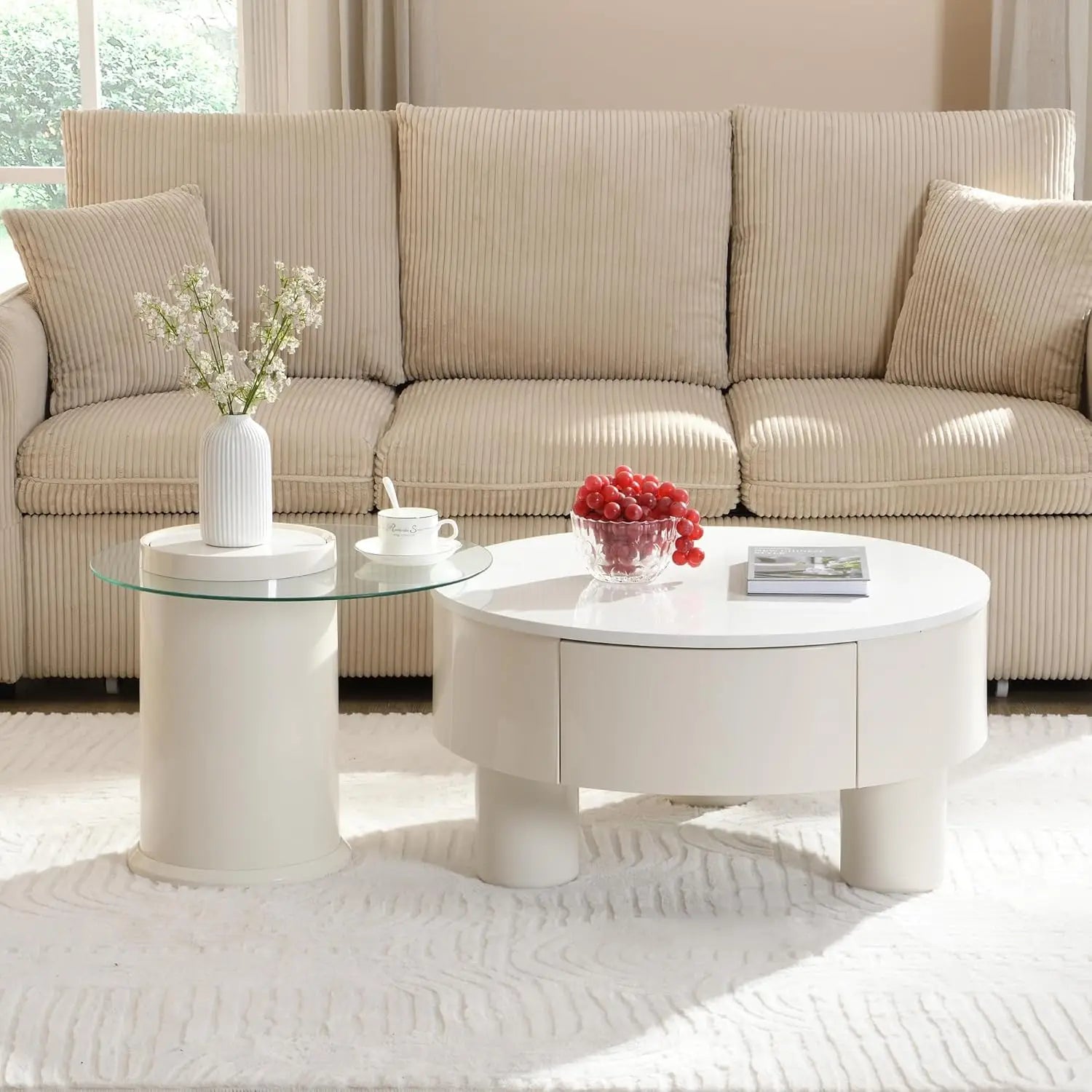 Coffee Table Set-Modern Nesting Oval Coffee Table Set, Faux Marble Top, Gold Metal Base, Living Room, 2pcs, Customized
