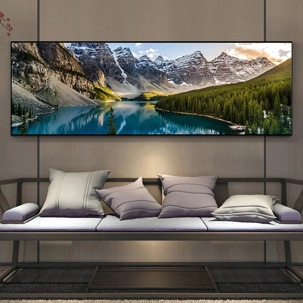 Canvas Painting-Landscape Canvas Painting, Lake Forest Mountain Scenery Painting Wall Art Decor Posters For Living Room Bedroom Prints Picture