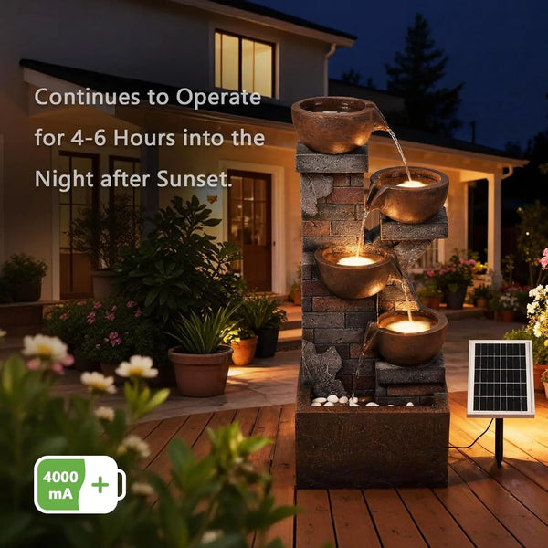 Water Fountain- 5-Tiers, Solar, Outdoor, 33.5" H Shape K Waterfall Fountain with LED Lights for Patio, Balconies, Lawns