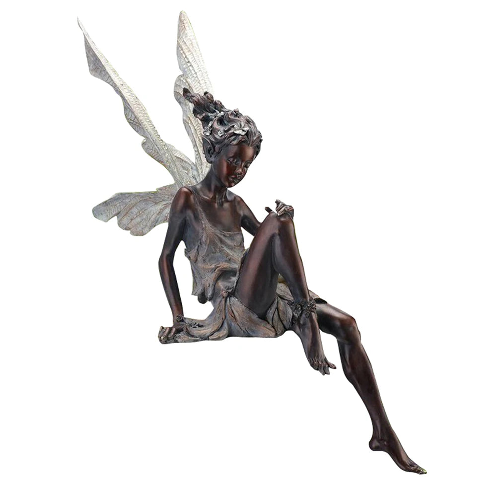 Resin Figurine - Outdoor Fairy Sculpture – Sitting Angel Ornament for Garden, Patio, or Lawn Decoration